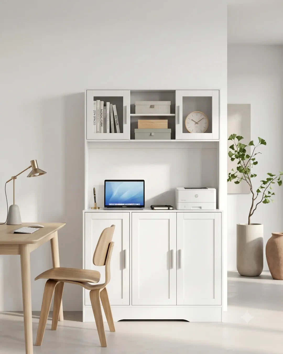 armoire buffet avec huche couleur blanc dans un home office