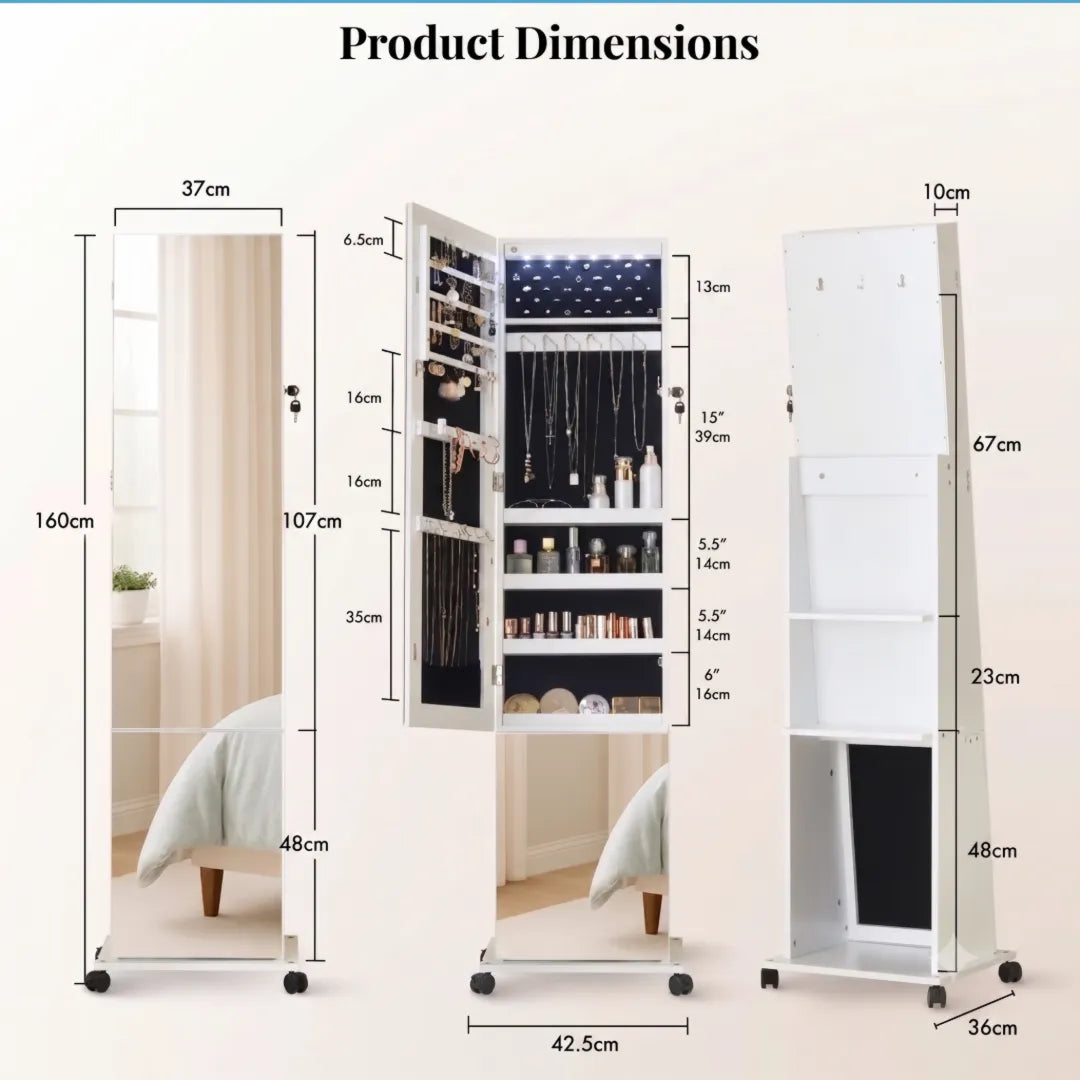 armoire à bijoux rotative avec miroir modèle Mia ,dimensions