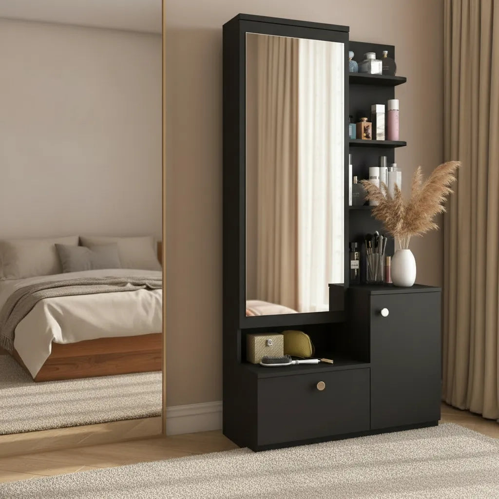 SILHOUETTE-Coiffeuse Moderne avec Grand Miroir et Rangement Intégré