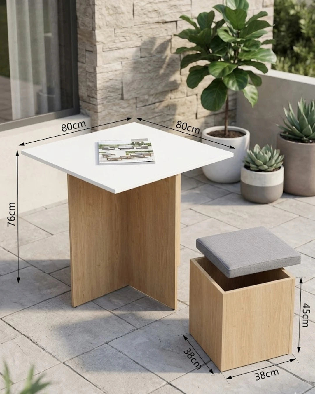 table à manger Milo,dimensions de la table et des tabourets