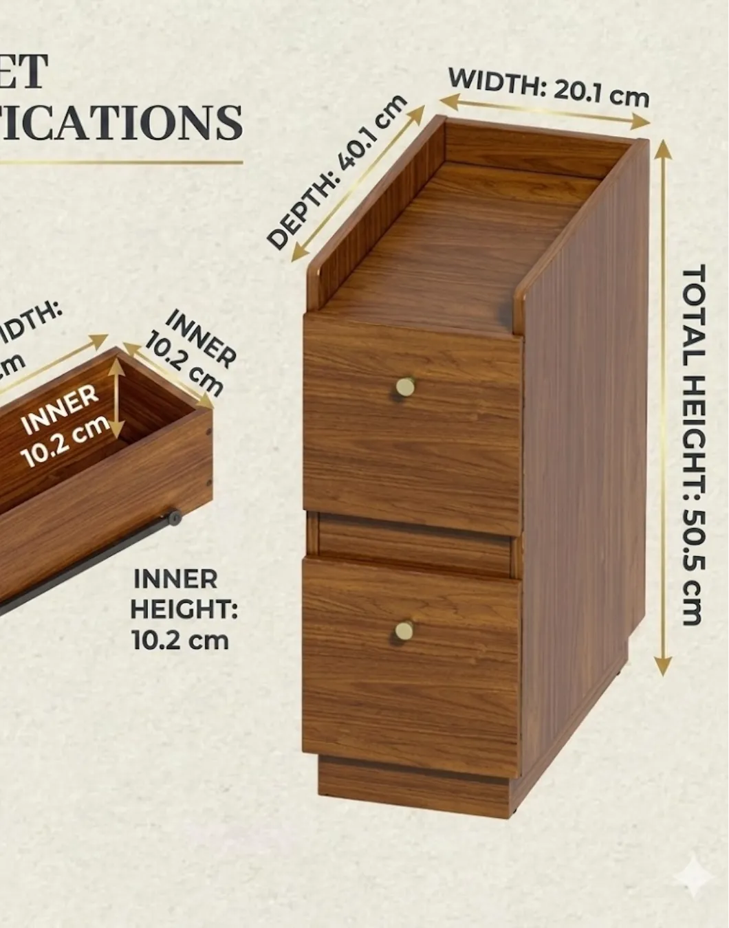 infographie et dimension de la table de chevet et d'appoint Zenith