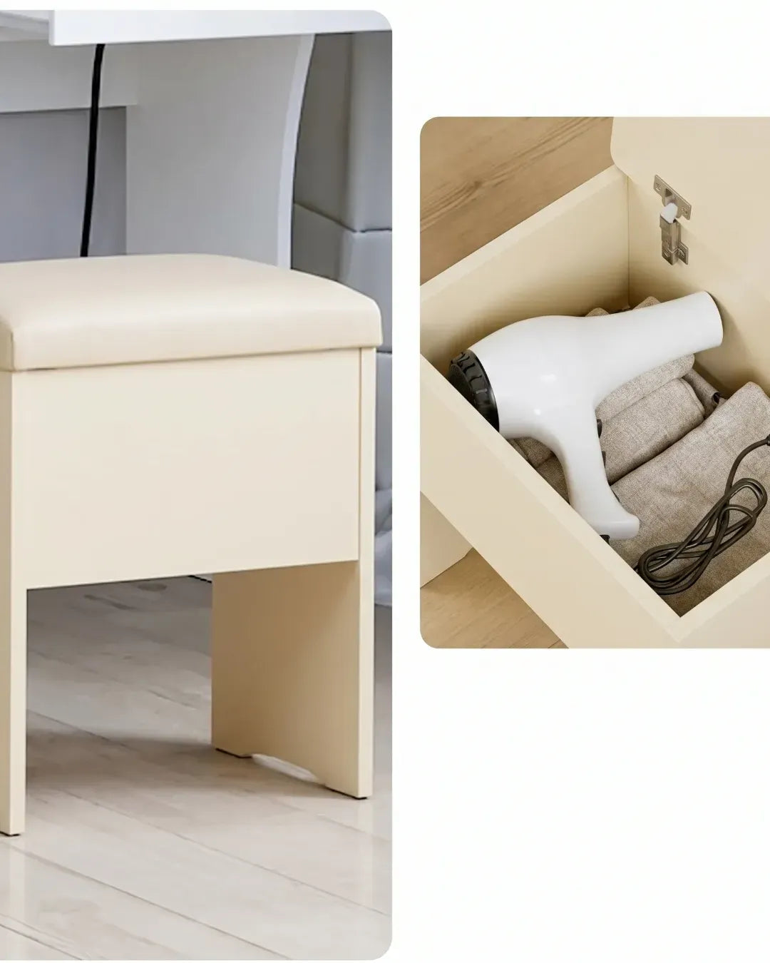 tabouret pour coiffeuse rangement ouvert