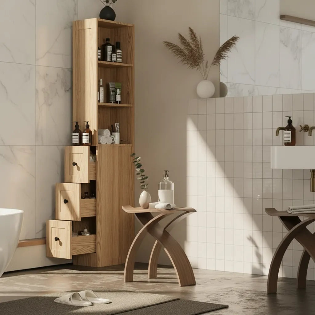 Côme – Colonne de Salle de Bain Ultra-Fine 170cm avec 3 Tiroirs Coulissants et Étagères Réglables