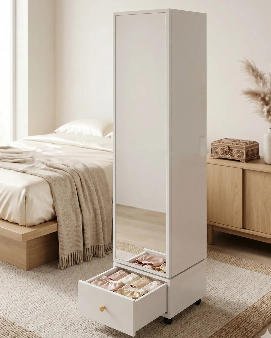 armoire à bijoux rotative ave miroir pleine longueur modèle Chloé couleur blanc 