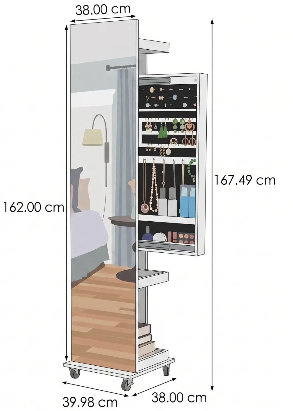 armoire à bijoux modèle Sofia mesures  et dimensions