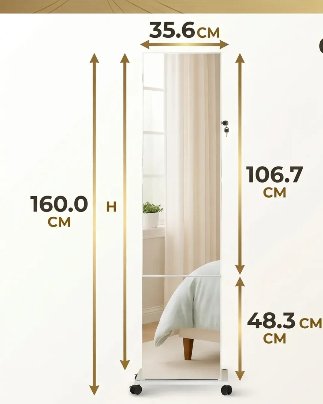 armoire à bijoux modèle Mia ,mesures du miroir pleine longueur