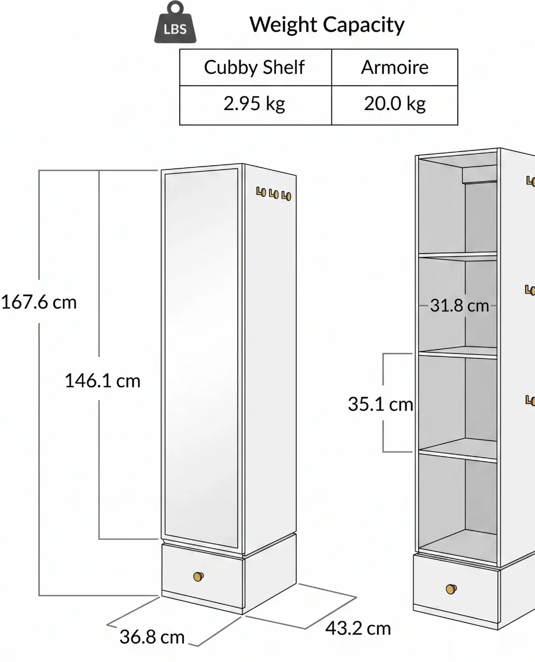 armoire à bijoux modèle Chloé mesures et dimensions