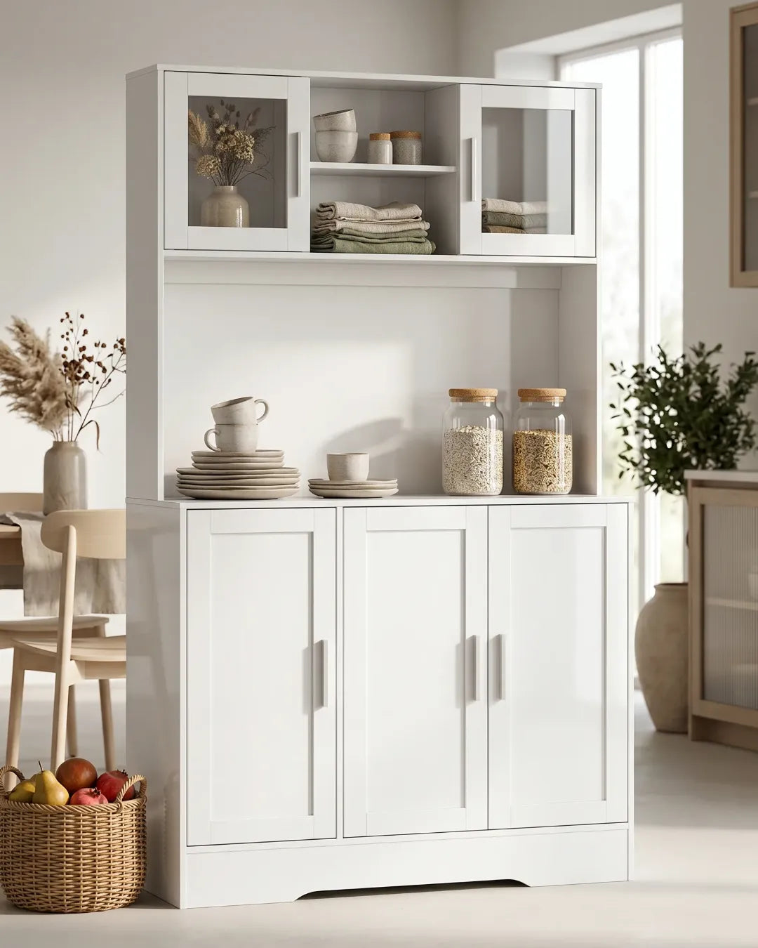armoire buffet avec huche modèle amélia couleur blanc dans une cuisine