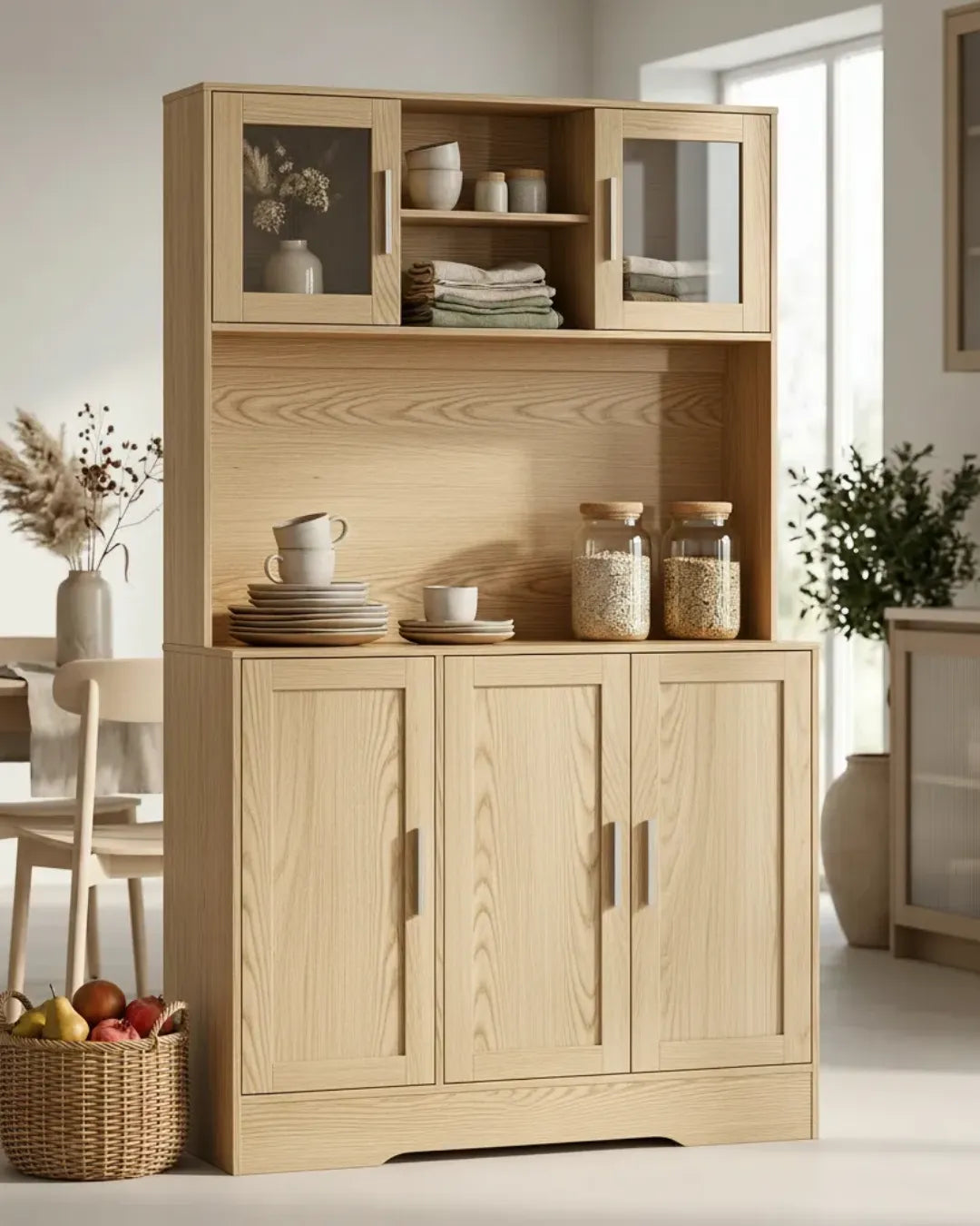 armoire buffet avec huche modèle Amélia couleur chêne dans une cuisine