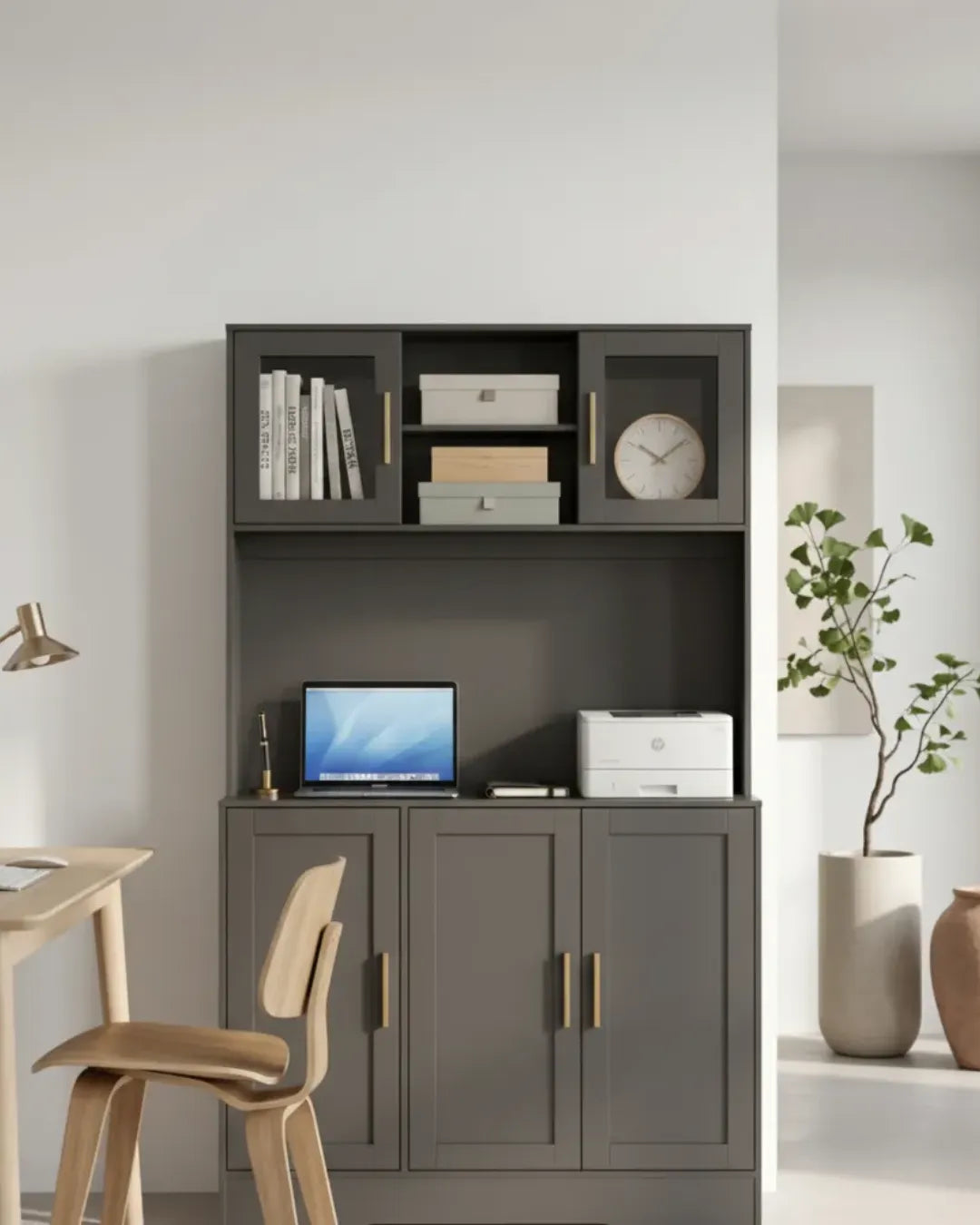 armoire buffet avec huche modèle Amélia couleur gris dans une cuisine