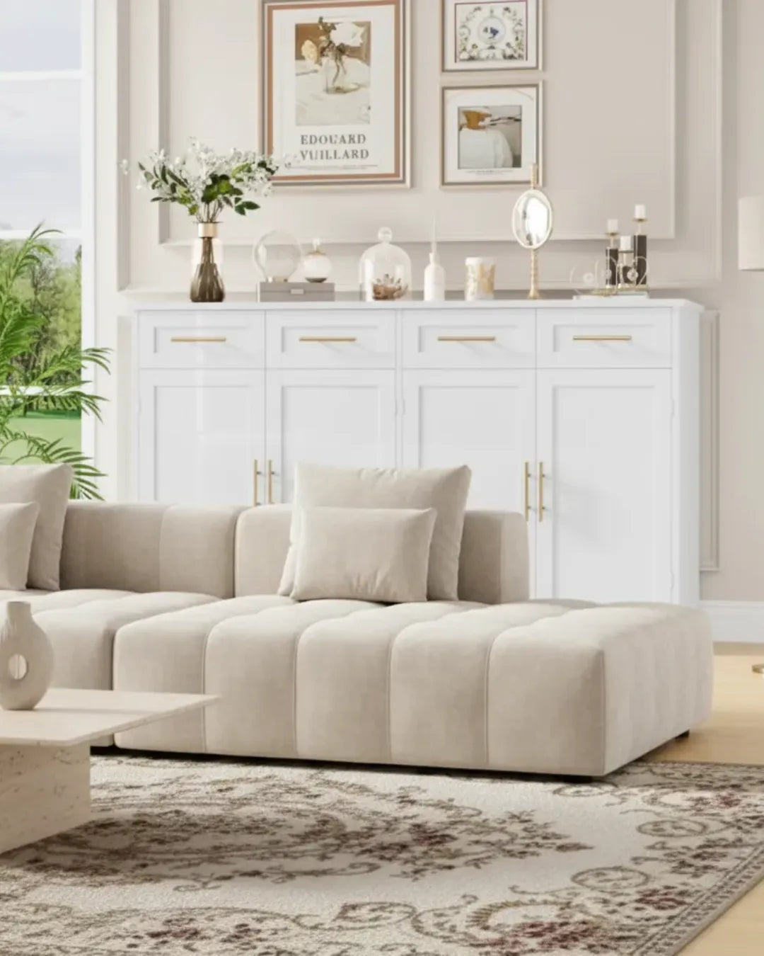 armoire buffet modèle Altas couleur blanc dans un japandi salon