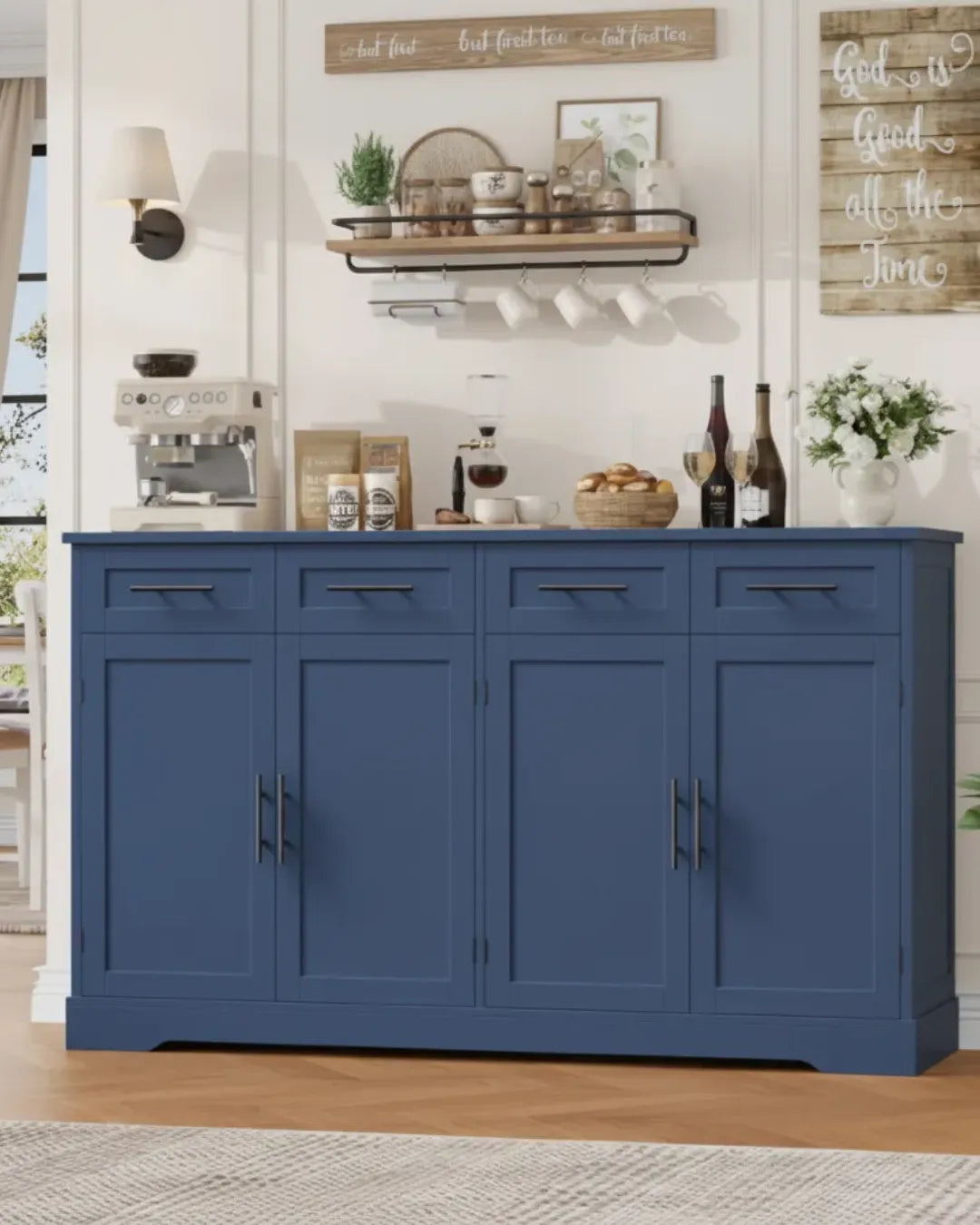 armoire buffet modèle Atlas couleur bleu dans un salon
