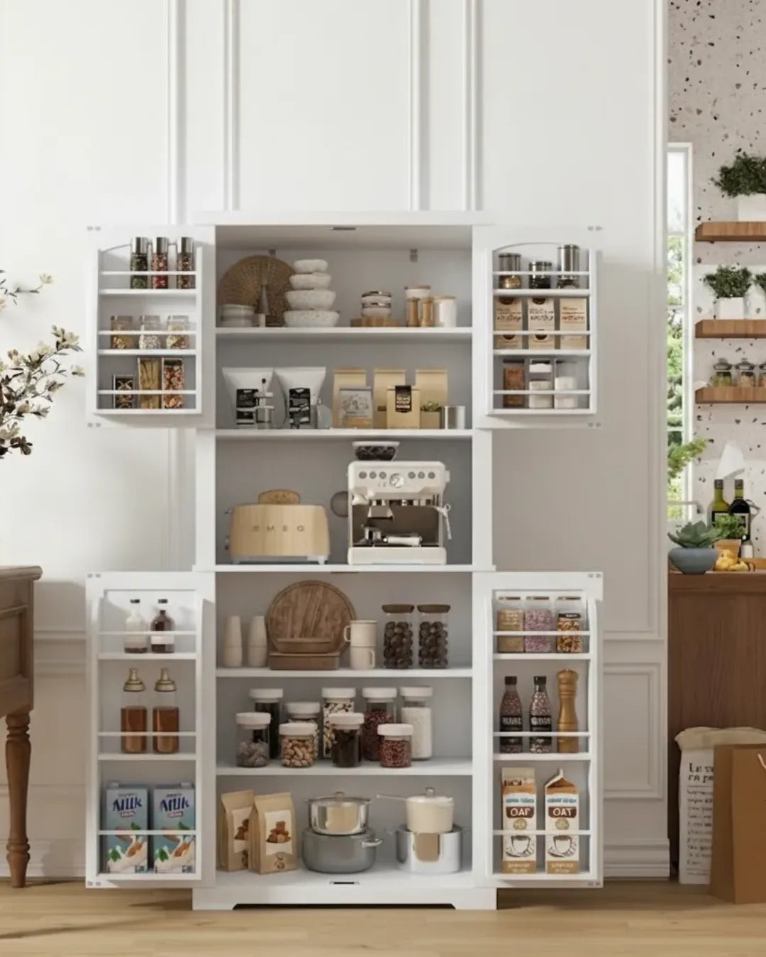 armoire buffet modèle Augustine couleur blanc portes latérales ouvertes
