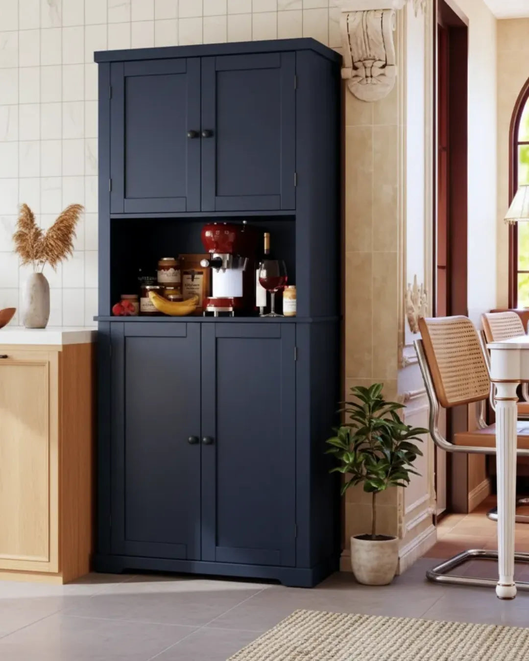 armoire buffet modèle Augustine couleur bleu marine dans une cuisine