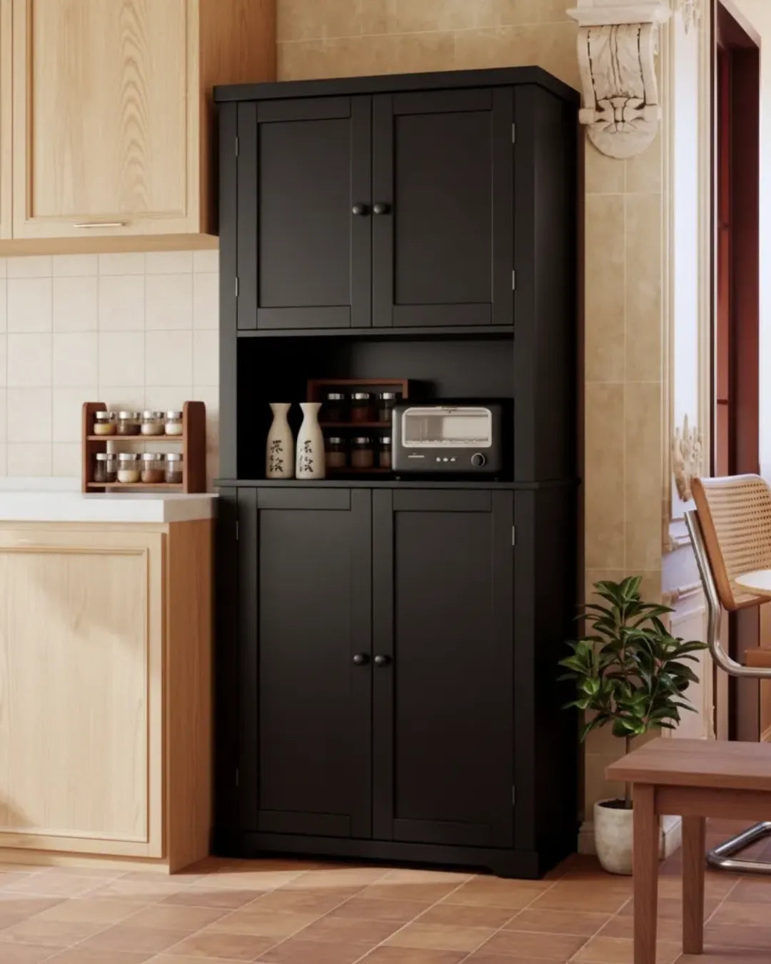armoire buffet modèle  Augustine couleur noir dans une cuisine