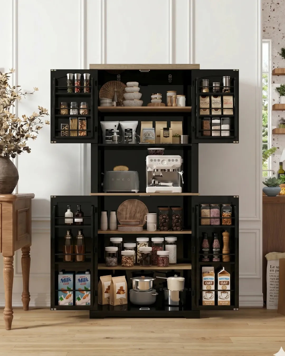 armoire buffet modèle Augustine couleur noir portes latérales ouvertes