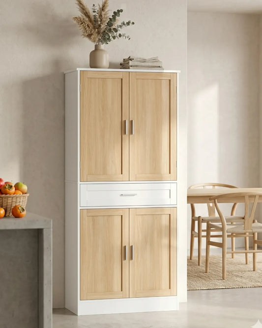 armoire buffet modèle Céleste avec portes latérales couleur chêne blanc dans une cuisine