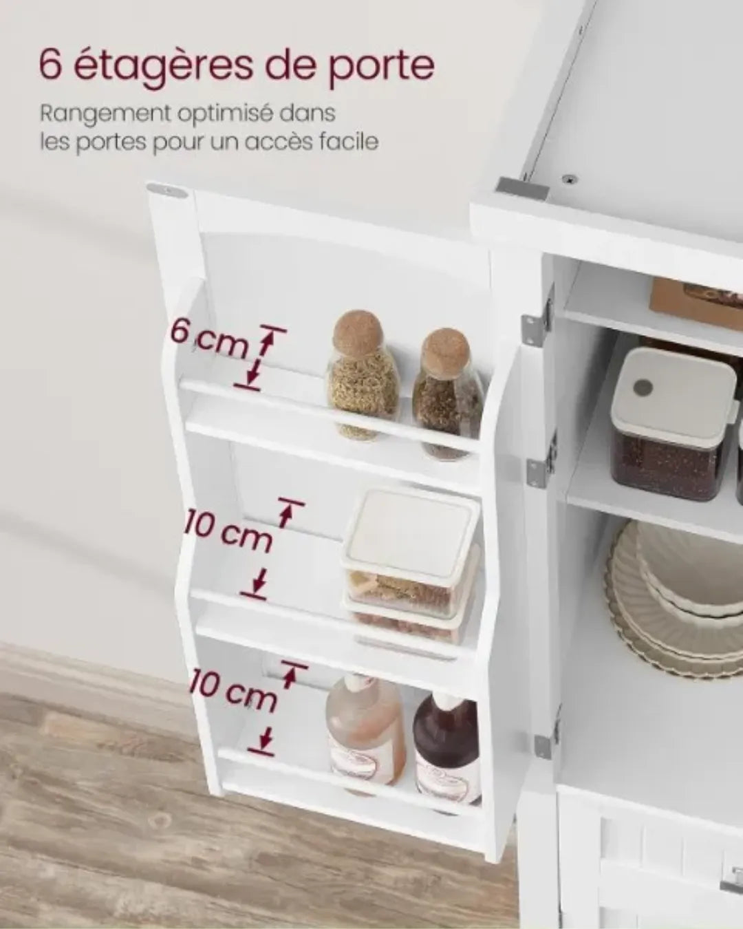 armoire buffet modèle Céleste détail des étageres sur les portes latérales