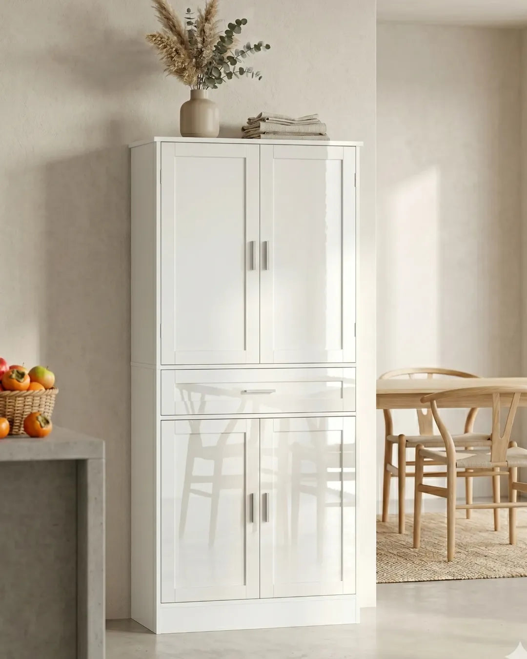 armoire buffet modèle Céleste couleur blanc dans un salon