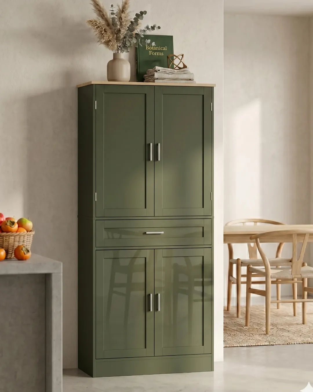 armoire buffet modèle Céleste couleur vert dans un salon