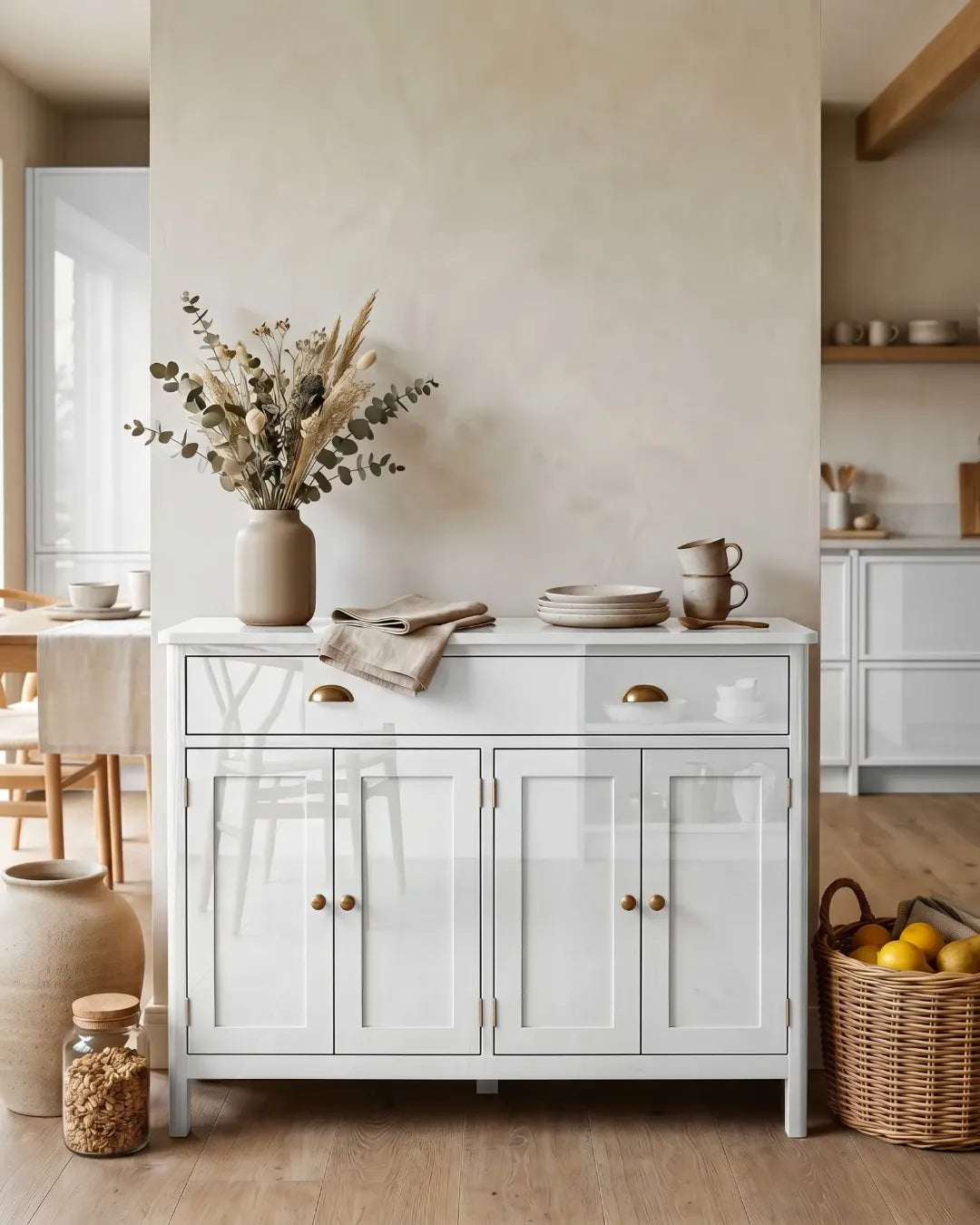 armoire buffet modèle Clara couleur blanc dans une cuisine
