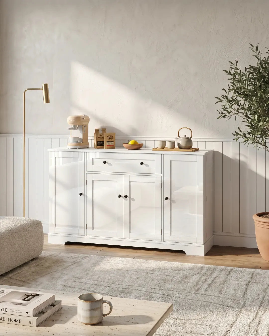 armoire buffet modèle Clara couleur blanc dans un salon