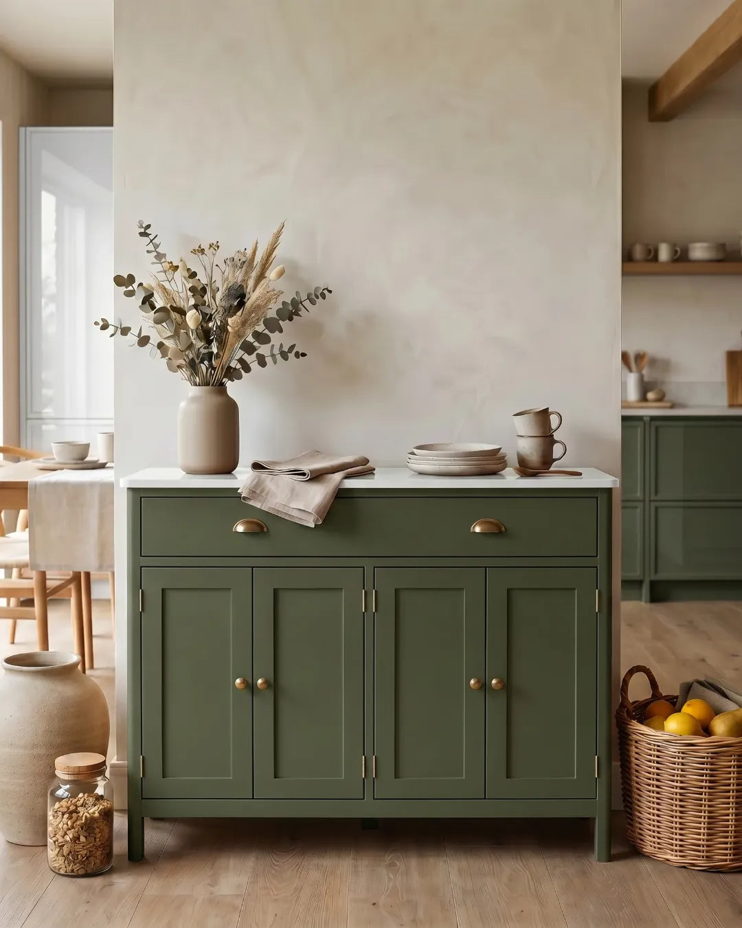 armoire buffet modèle Clara couleur vert dans une cuisine