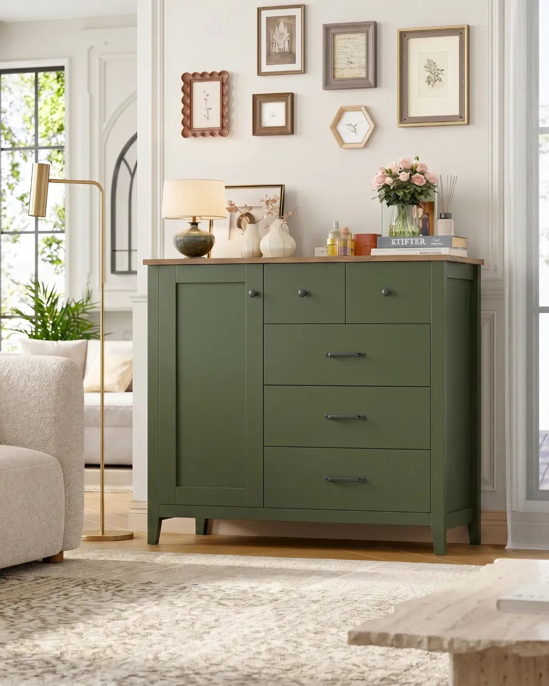 armoire buffet modèle Eden couleur vert  dans un salon
