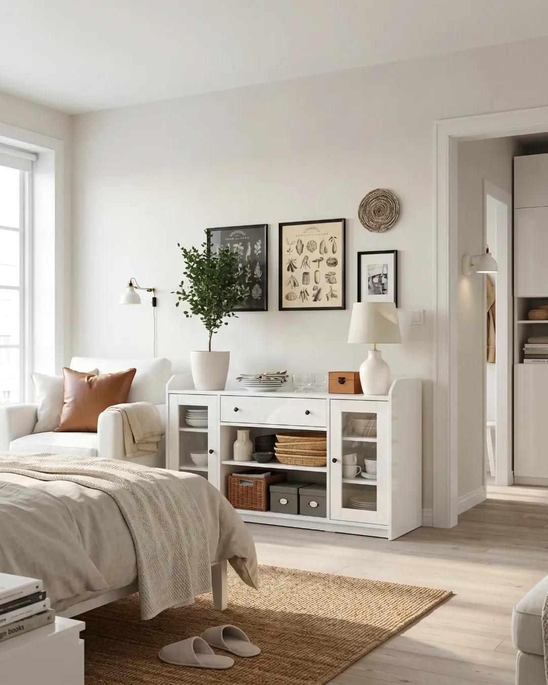 armoire buffet modèle Elea  polyvalent pour salon et chambre couleur blanc