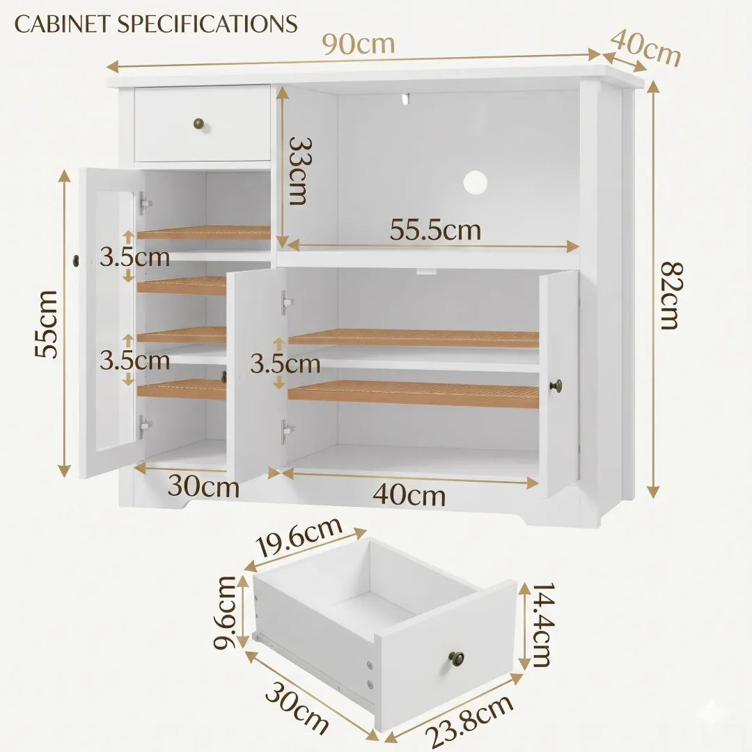 armoire buffet avec support micro-ondes modèle Livia dimensions