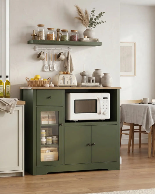 armoire buffet avec support micro-ondes  modèle Livia couleur vert dans une cuisine