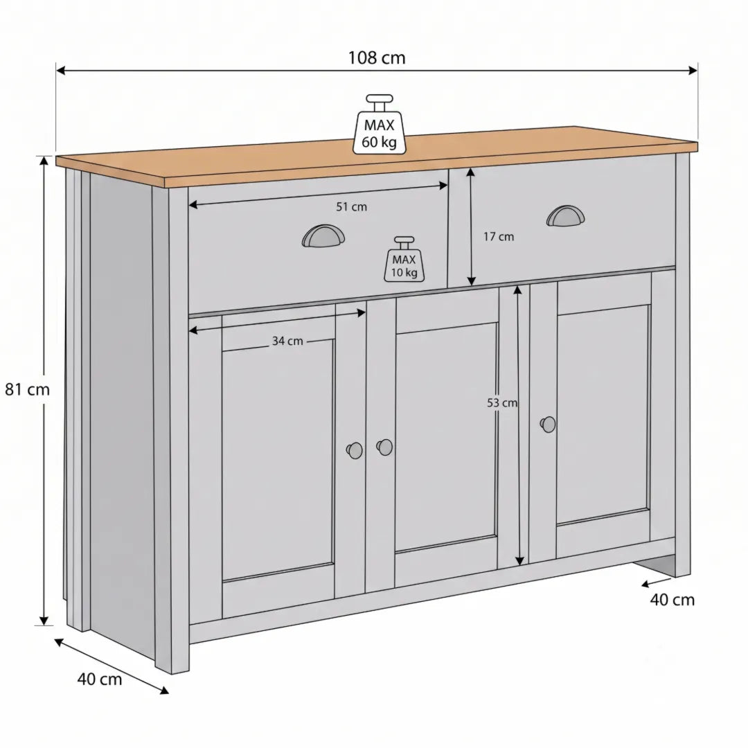 buffet modèle Mila mesures et dimensions