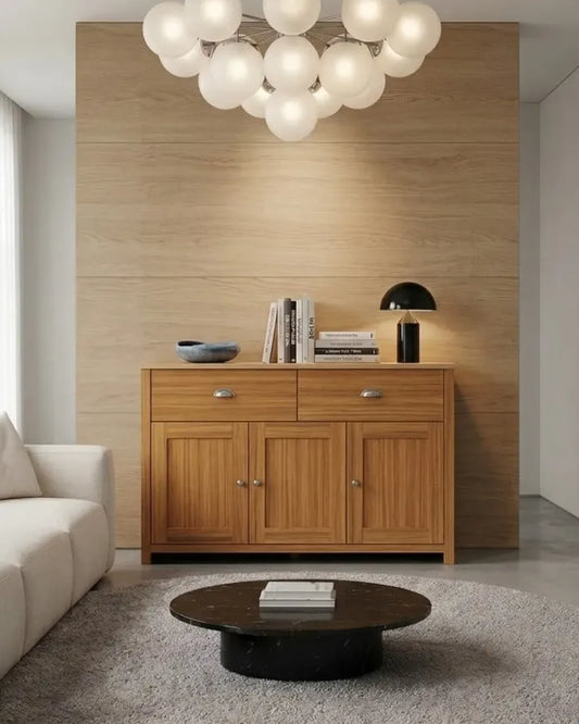 buffet polyvalent modèle Mila couleur  beech et chêne dans un living room