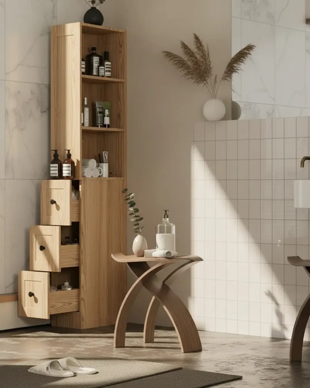 armoire de rangement pour salle de bain modèle Come couleur chêne