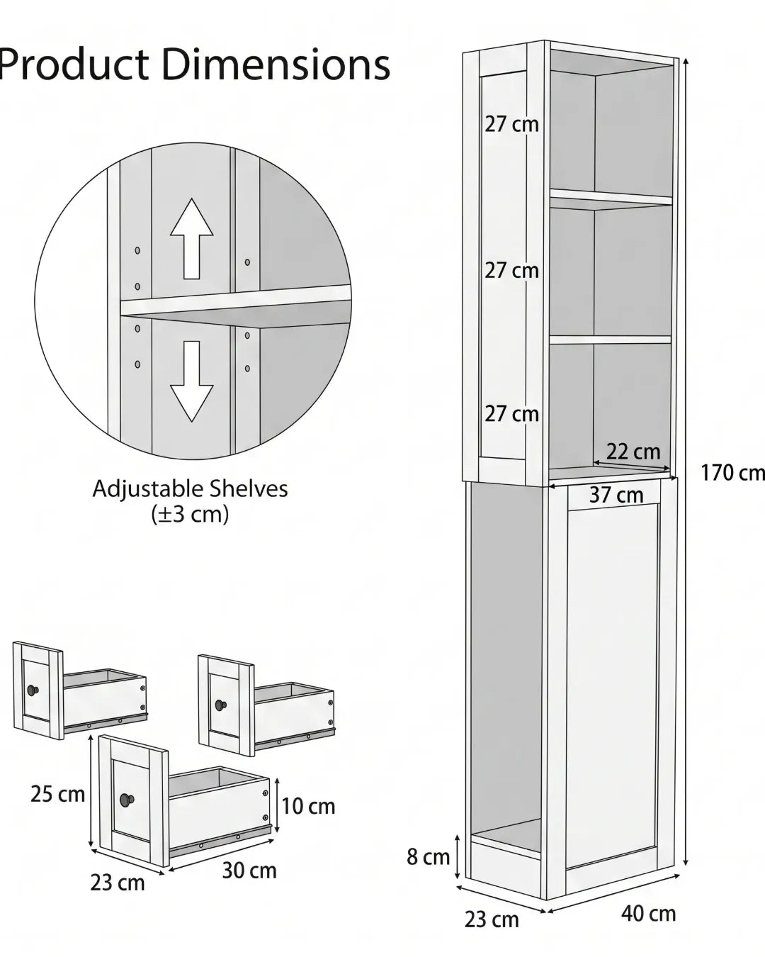 armoire de rangement pour salle de bain modèle Come mesures et dimensions