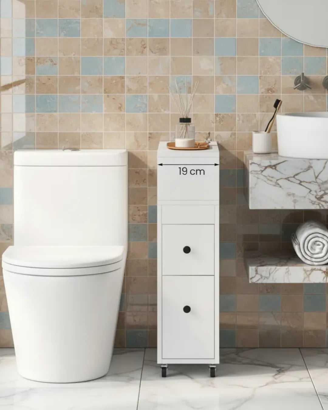 armoire de rangement pour salle de bain et toilette modèle Oasis couleur blanc vue de face