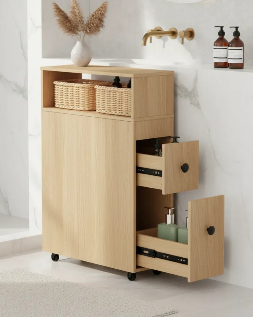 armoire de rangement pour salle de bain et toilette modèle Oasis couleur chêne