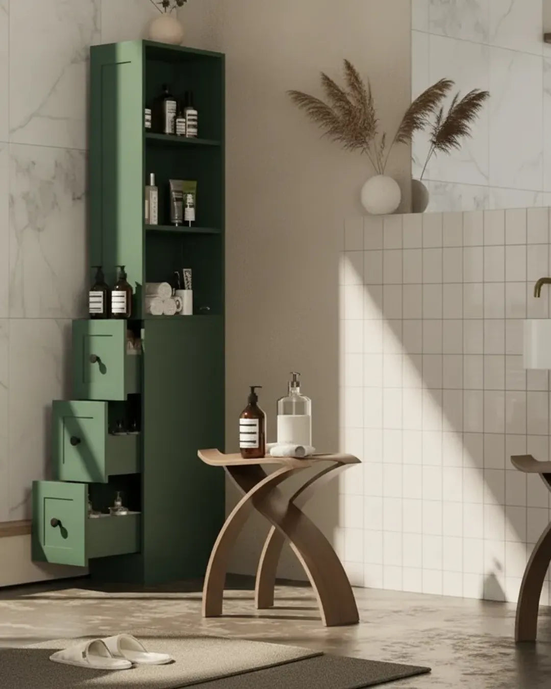 armoire de rangement pour salle de bains modèle Come couleur vert