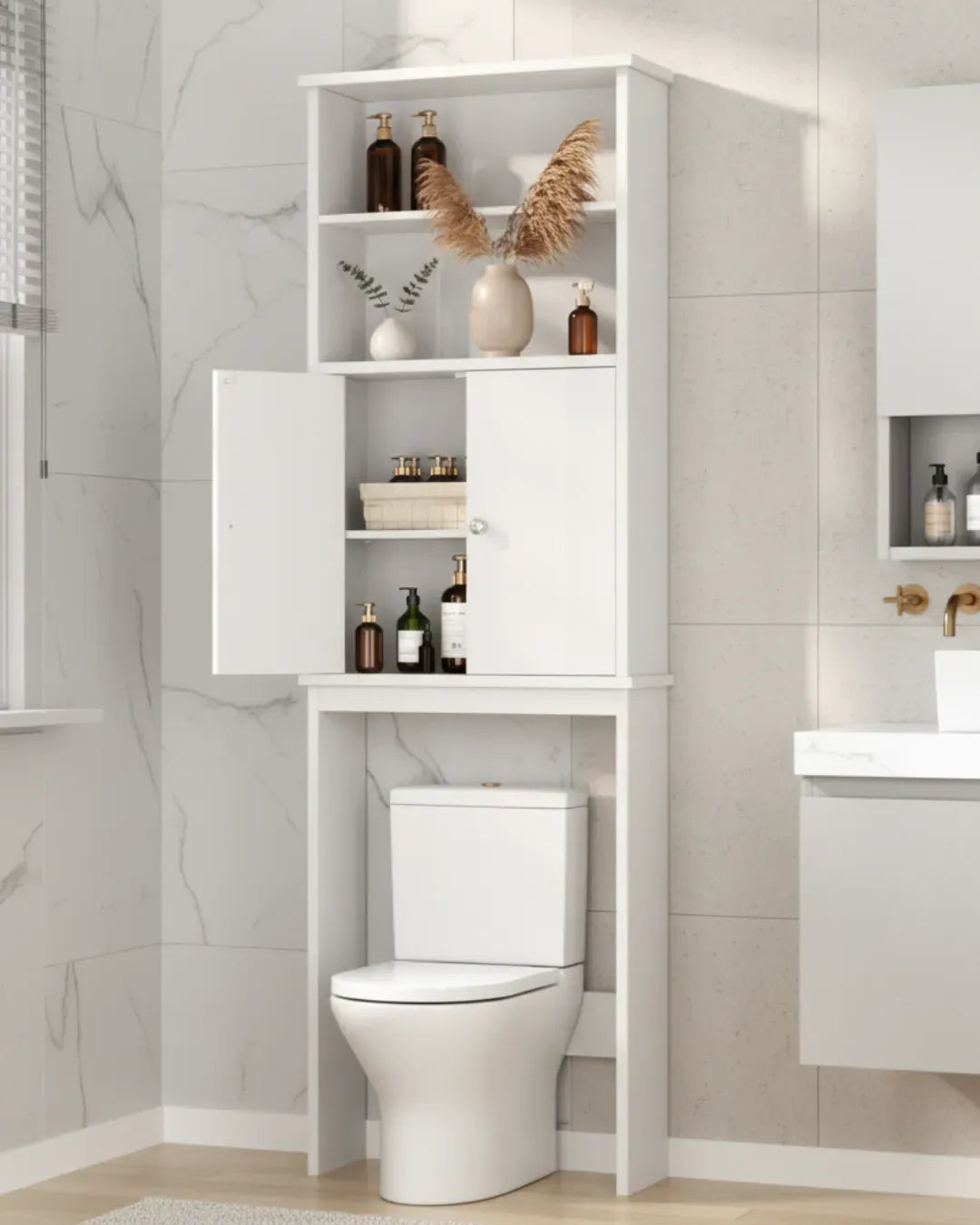 armoire de rangement pour salle de bain et toilettes modèle Iris couleur blanc