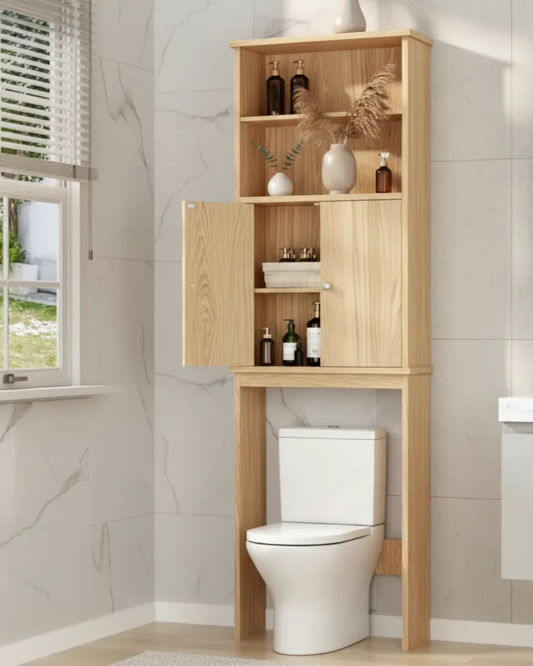armoire de rangement pour salle de bain et toilettes modèle Iris couleur chêne