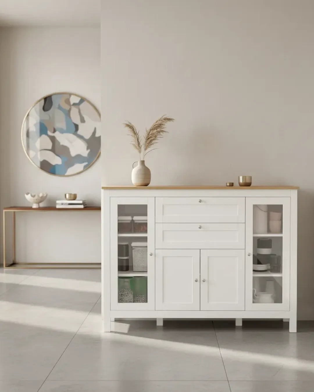 armoire buffet modèle Ophelia couleur blanc dans un hall d'entrée