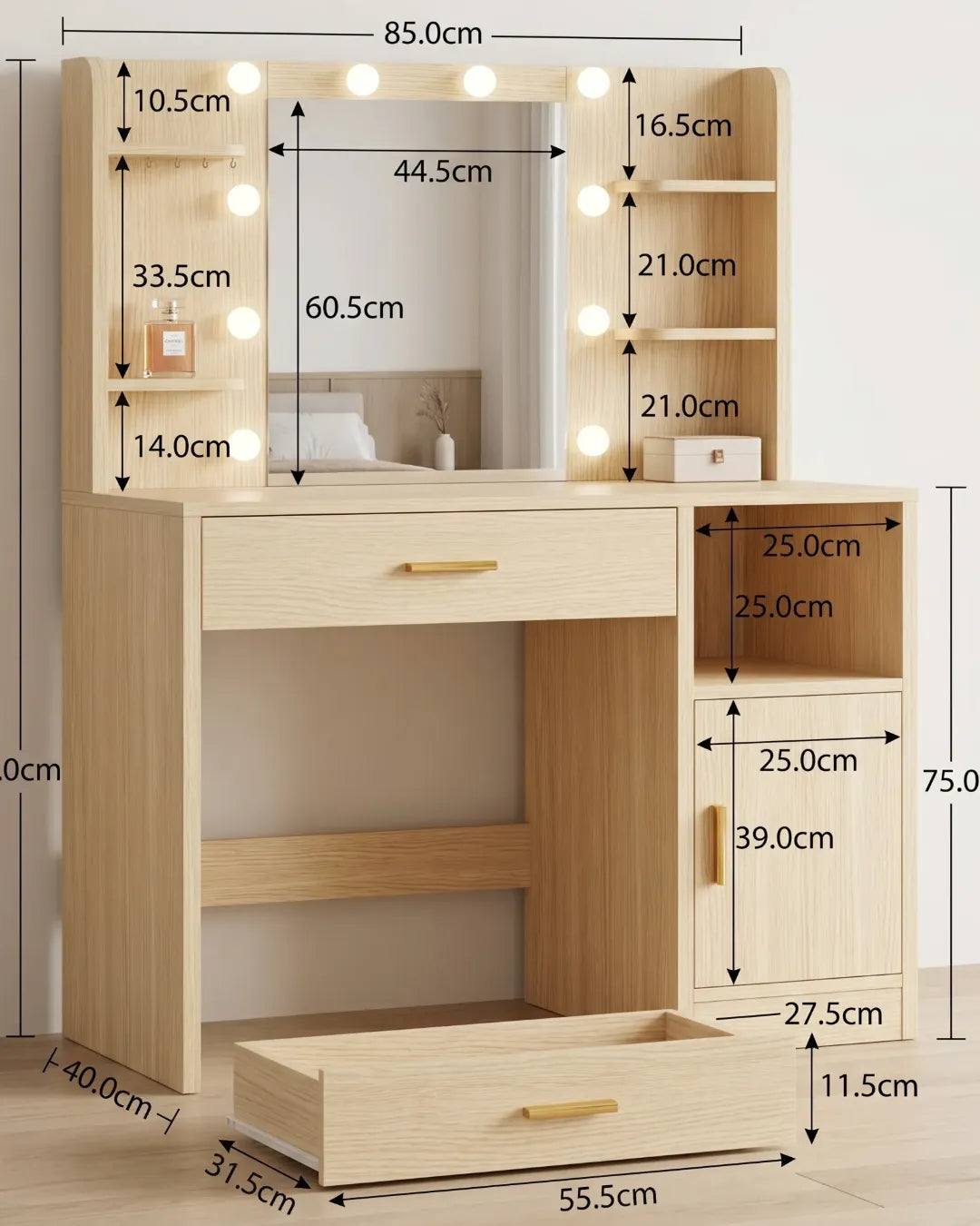 coiffeuse modèle Aria dimensions