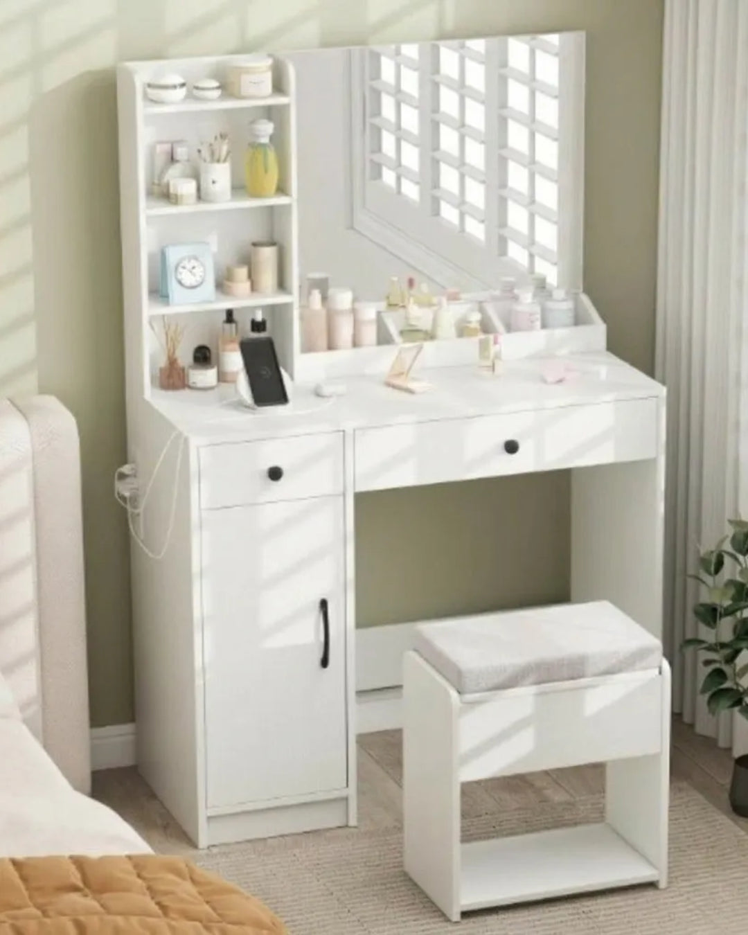 coiffeuse modèle Bella couler blanc dans une chambre