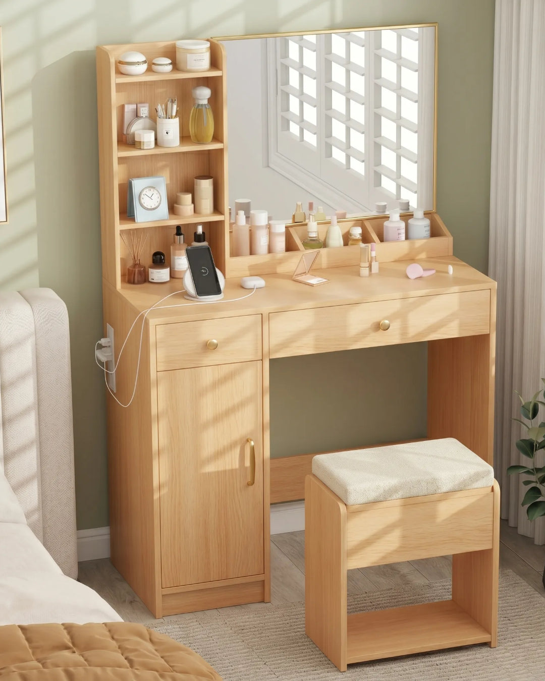 coiffeuse modèle Bella couleur beech dans une chambre