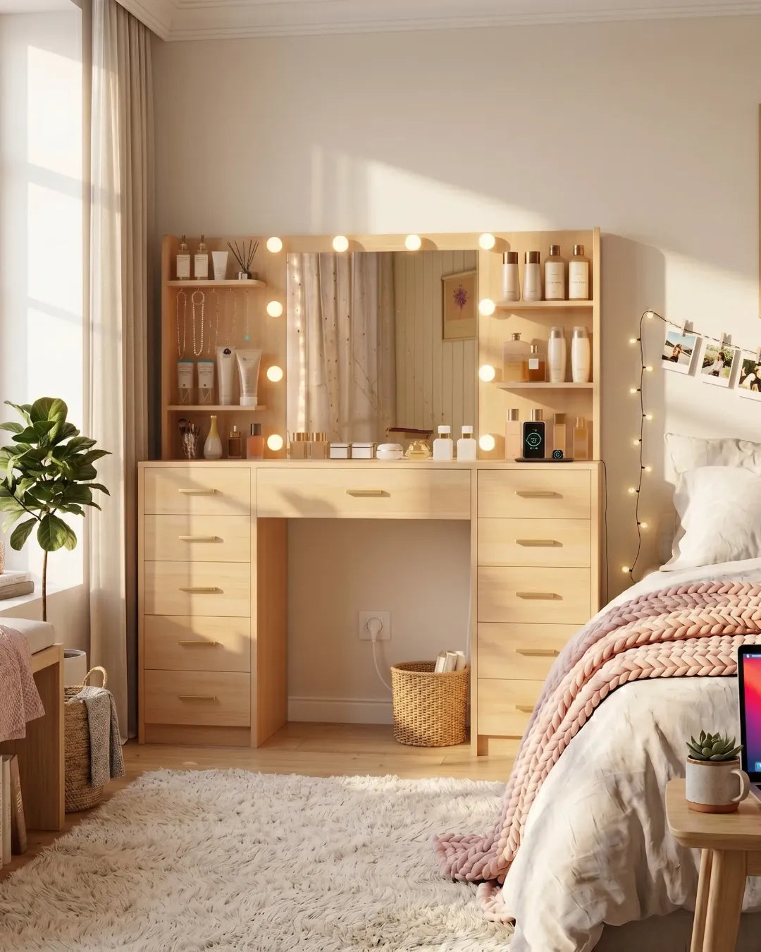 coiffeuse modèle Eleanor couleur beech dans une chambre
