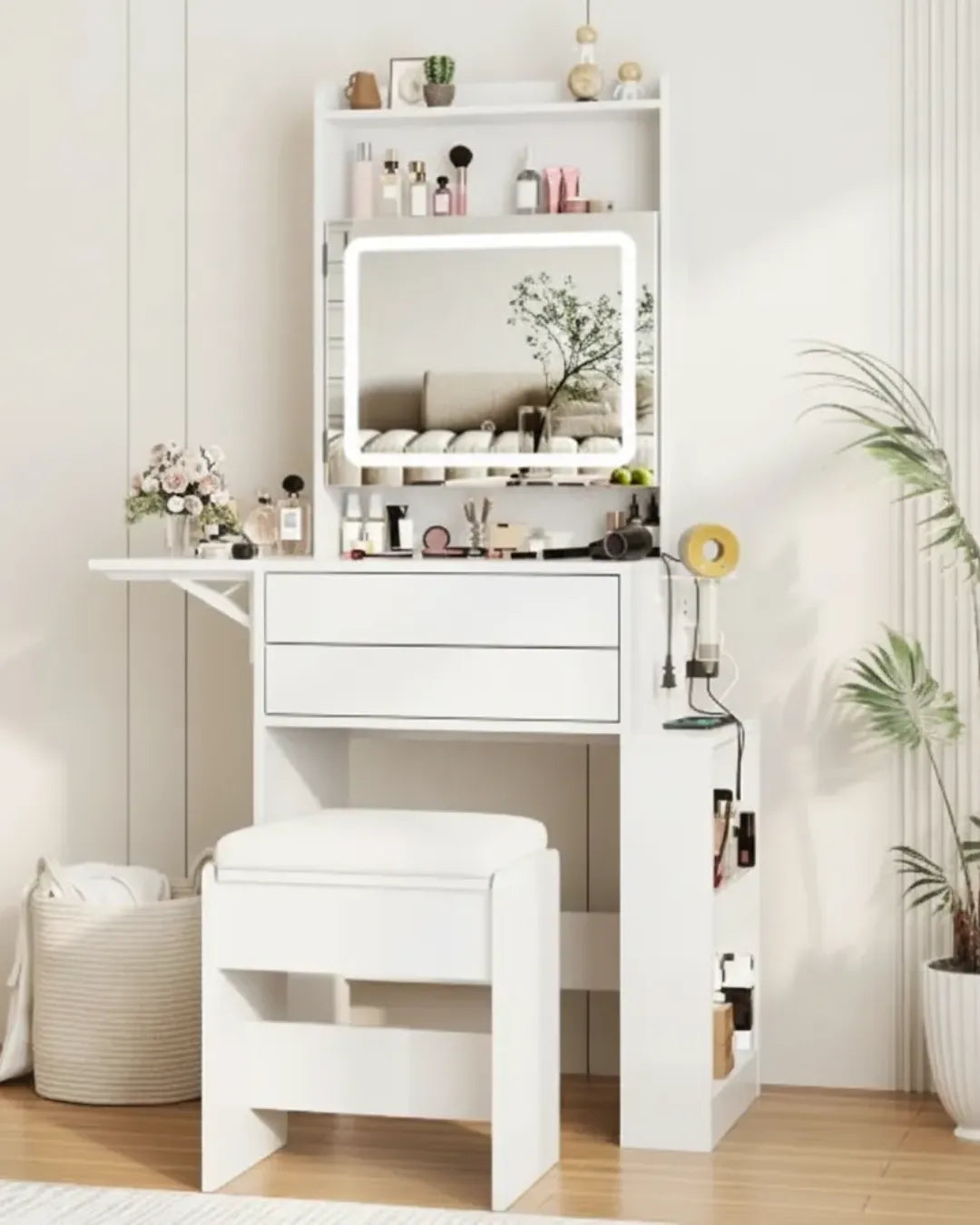 coiffeuse modèle Lumina couleur blanc ,vue de face 