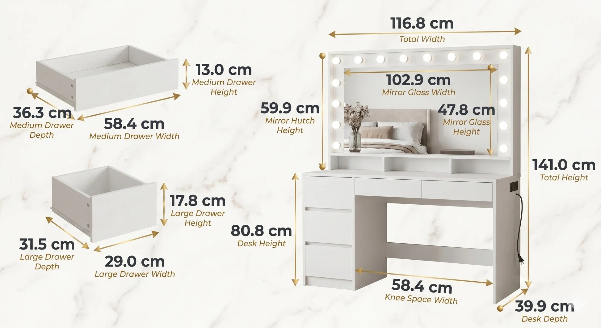 coiffeuse modèle Victoria dimensions