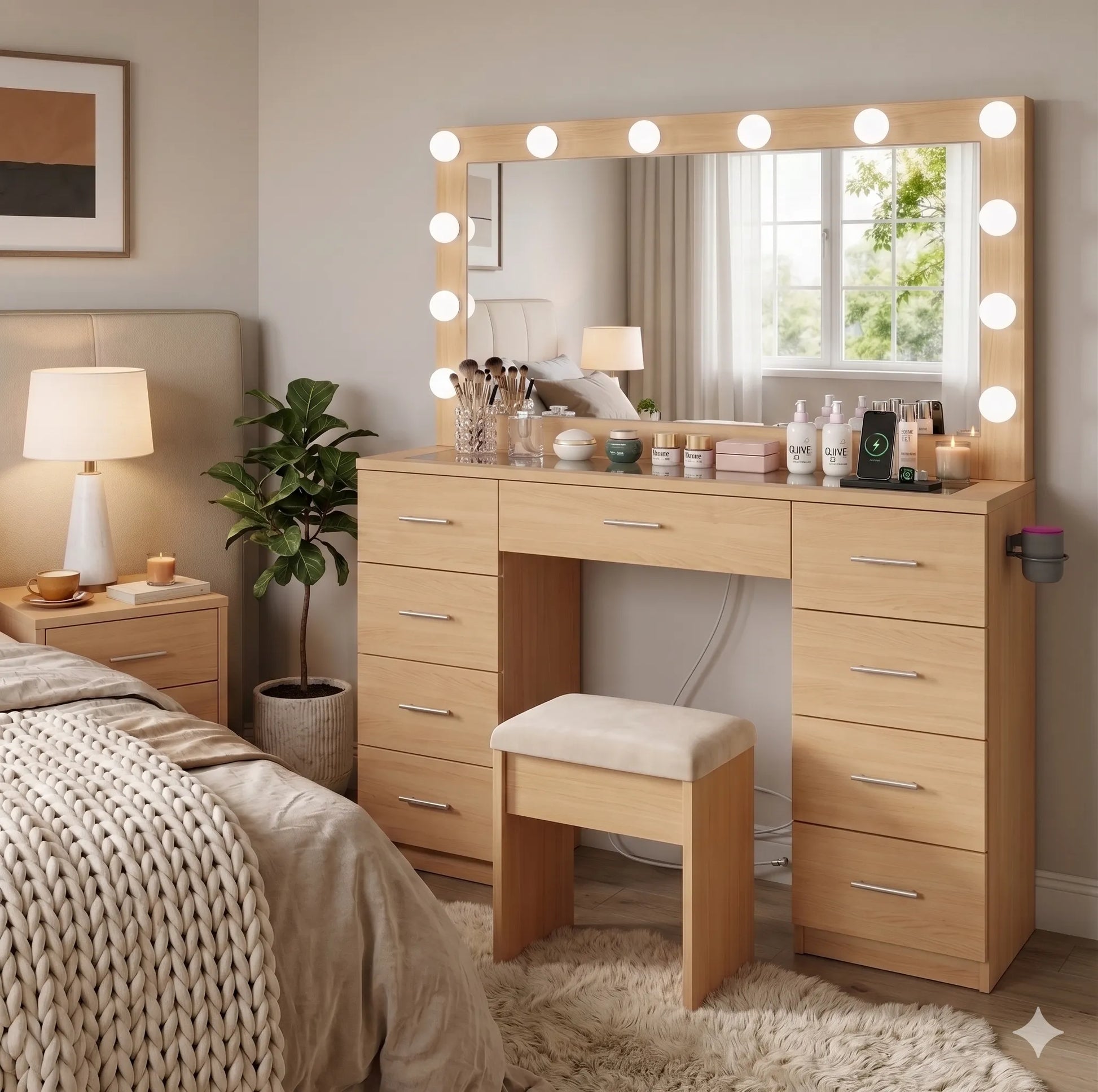 coiffeuse modèle Victoria couleur beech dans une chambre