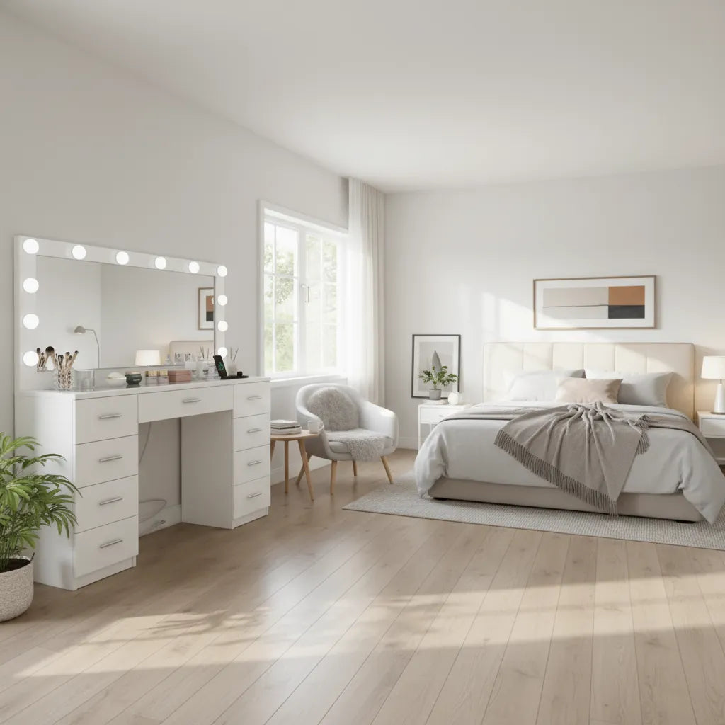 coiffeuse modèle Victoria couleur blanc dans une chambre
