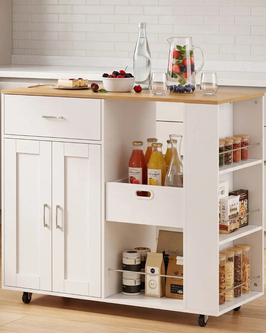 ilot de cuisine mobile modèle Alba couleur blanc et chêne portes fermées
